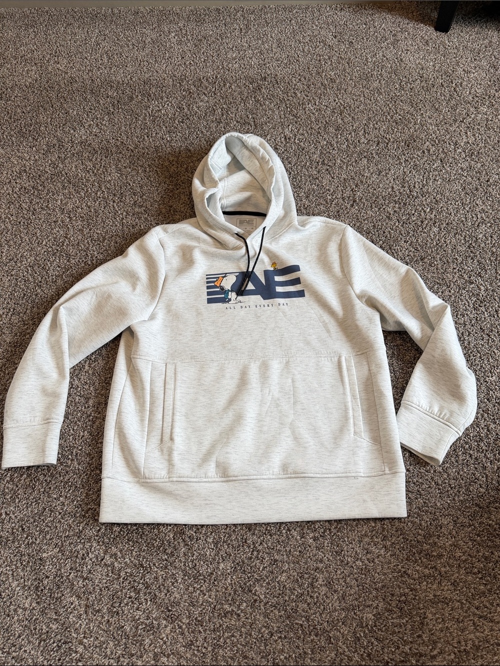 American Eagle Outfitters Snoopy Light Gray Hooded Sweatshirt with Navy Size L